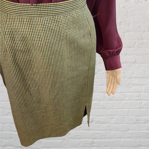 FUNDAMENTAL THINGS -- Mid-Lgth Skirt, Houndstooth, Beige/Green/Maroon, Back Zip - Picture 3 of 12